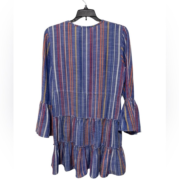 Blue Island Striped Multicolor Wrap Cover Up Dress XS Boho Beach EUC - Picture 2 of 7